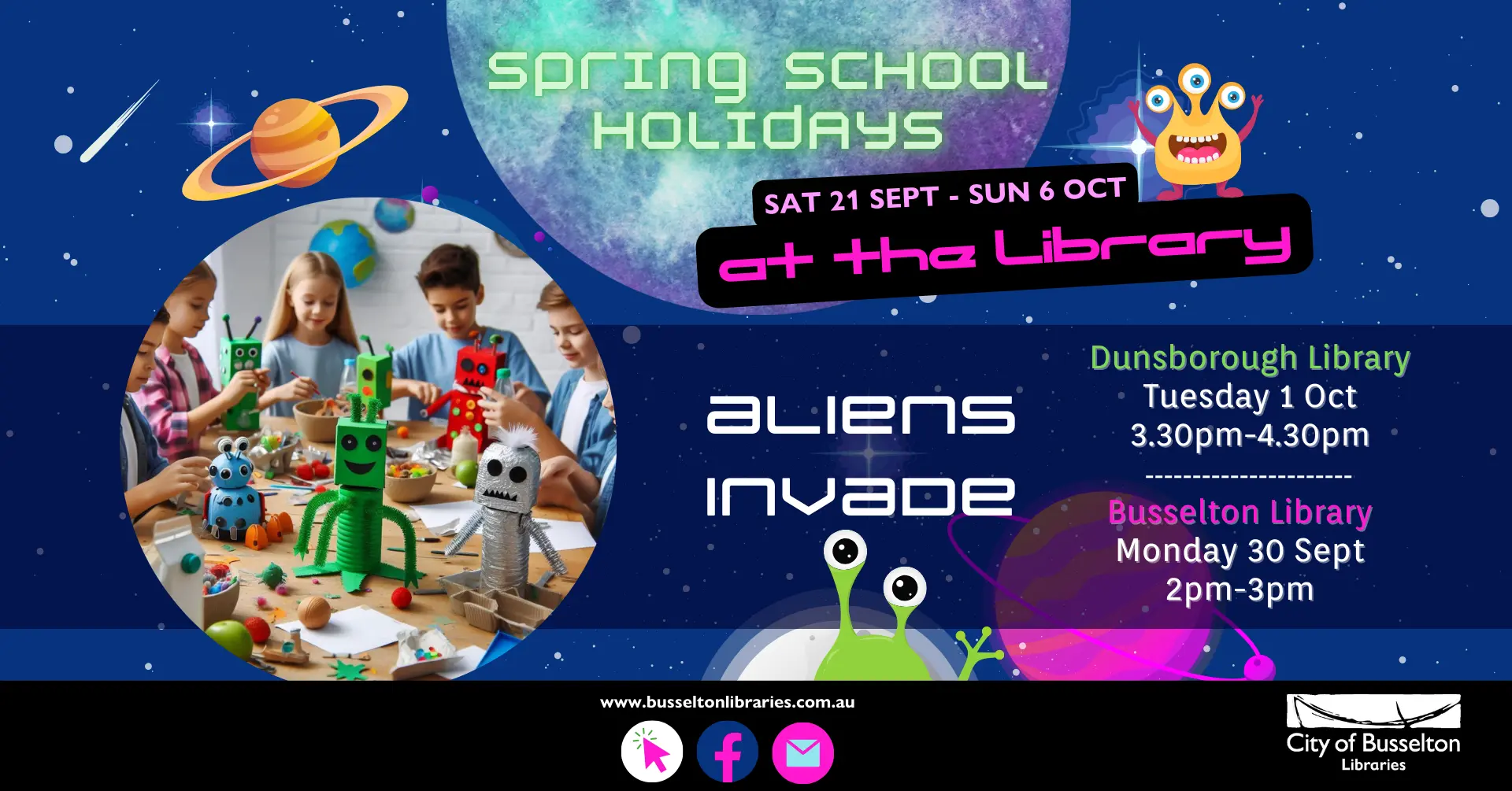 Aliens invade at Dunsborough Library 1st of October at 3.30pm