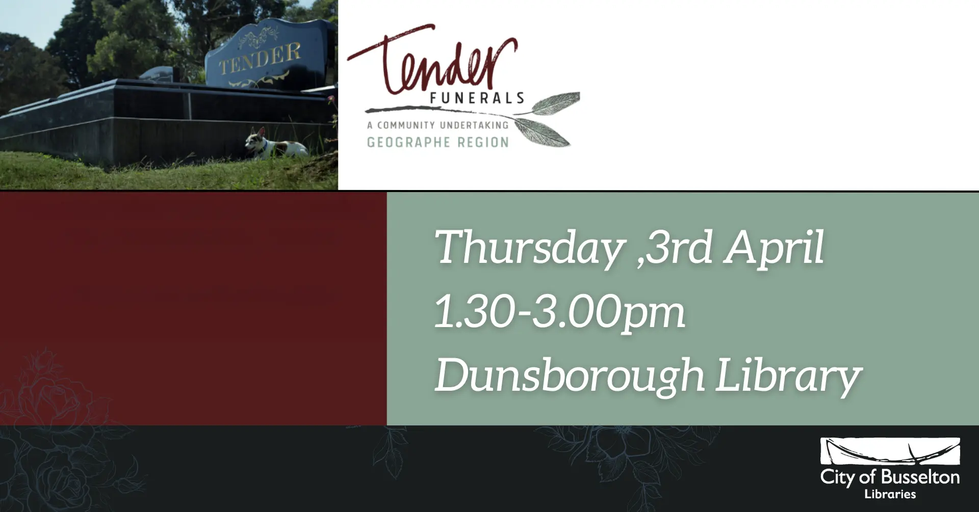 A special screening of the documentary "Tender" will be held at the Dunsborough Library on the 3rd of April at 1.30pm